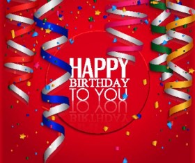 Red Birthday background with colored ribbon vector