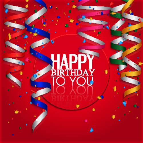 Red Birthday background with colored ribbon vector