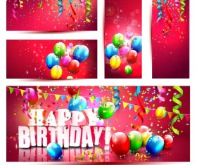 Red birthday banners with balloon vector