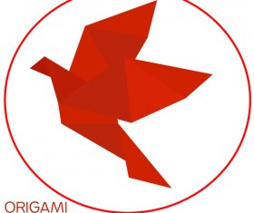 Red origami bird vector material 01