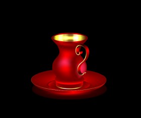 Red with golden coffee cup vector