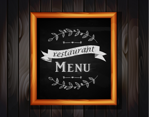 Restaurant menu frame with wooden background vector 01