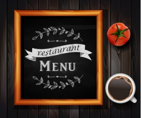 Restaurant menu frame with wooden background vector 02