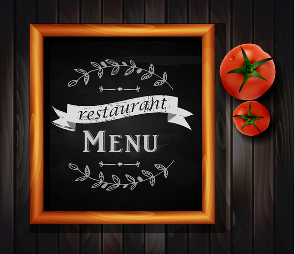 Restaurant menu frame with wooden background vector 03