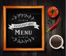 Restaurant menu frame with wooden background vector 04