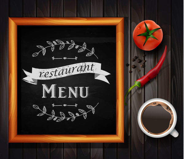 Restaurant menu frame with wooden background vector 04