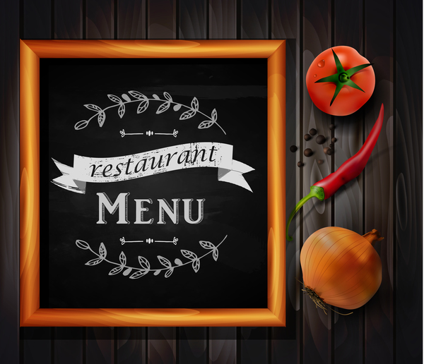 Restaurant menu frame with wooden background vector 05