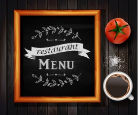 Restaurant menu frame with wooden background vector 06