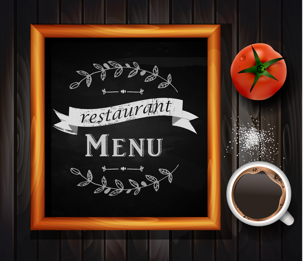 Restaurant menu frame with wooden background vector 06
