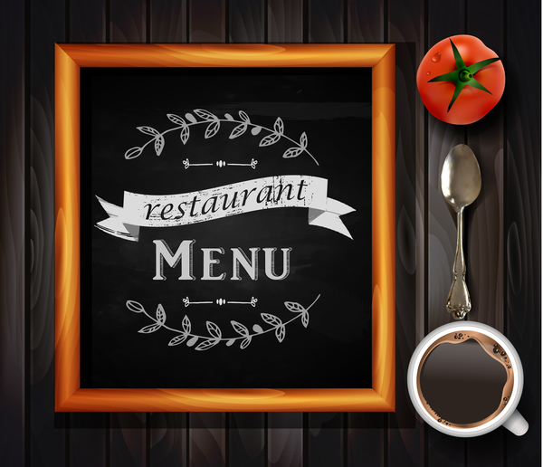 Restaurant menu frame with wooden background vector 07