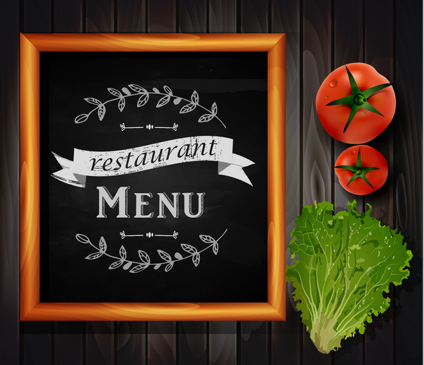 Restaurant menu frame with wooden background vector 08