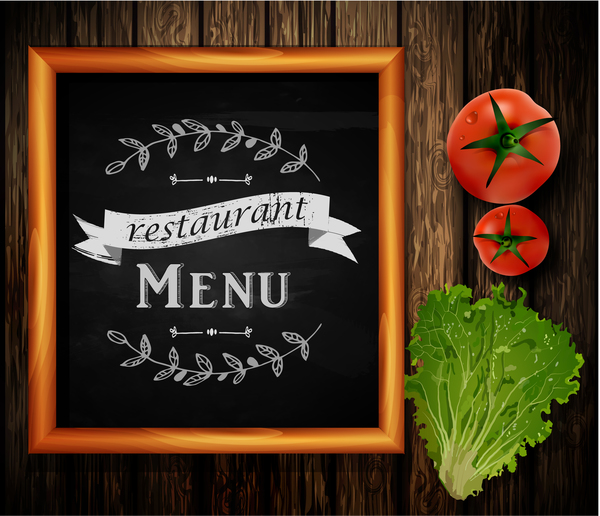 Restaurant menu frame with wooden background vector 09