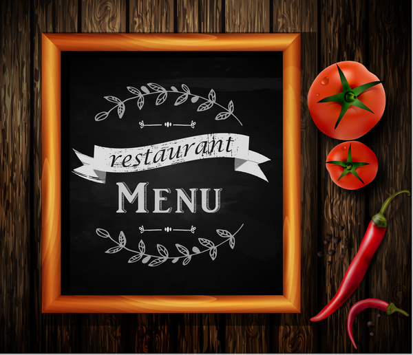 Restaurant menu frame with wooden background vector 10