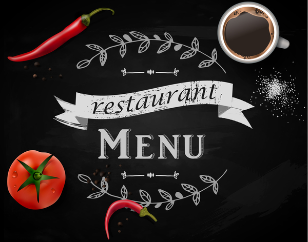 Restaurant menu with chalkboard background vector 02