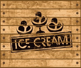 Retro Ice cream logo with wooden background vector