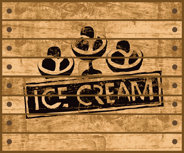 Retro Ice cream logo with wooden background vector