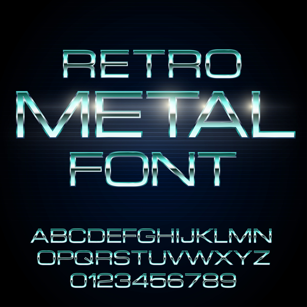 Retro metal alphabet with number shiny vector