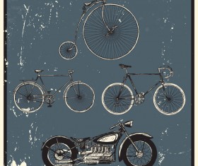 Retro motorcycle with bicycle vectors