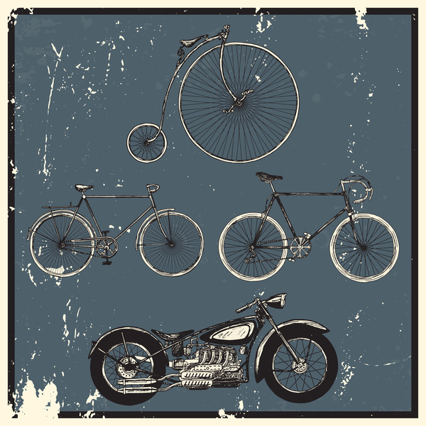 Retro motorcycle with bicycle vectors