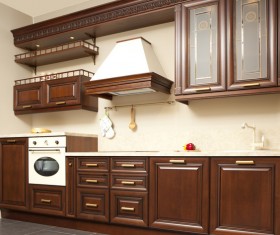 Retro wooden kitchen hanging cabinet Stock Photo 01