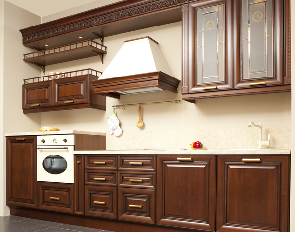 Retro wooden kitchen hanging cabinet Stock Photo 01