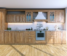 Retro wooden kitchen hanging cabinet Stock Photo 05