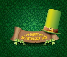 Saint patricks day retro banners with hat and green leaves pattern vector 01