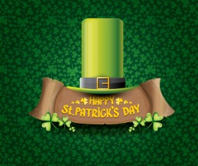 Saint patricks day retro banners with hat and green leaves pattern vector 02