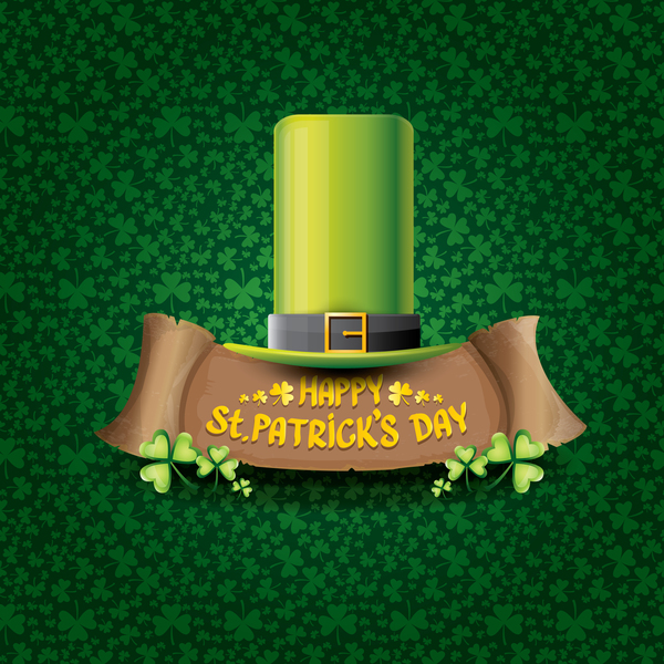 Saint patricks day retro banners with hat and green leaves pattern vector 02