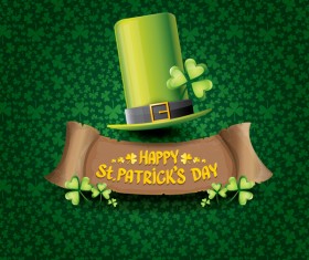 Saint patricks day retro banners with hat and green leaves pattern vector 03
