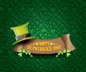 Saint patricks day retro banners with hat and green leaves pattern vector 04