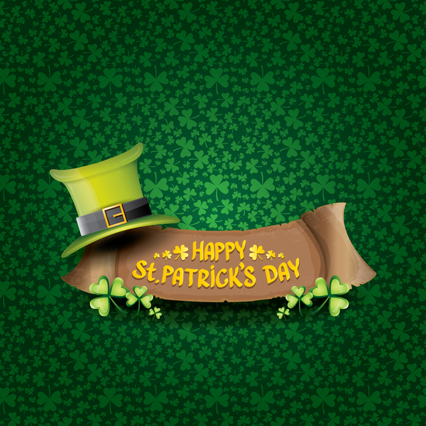 Saint patricks day retro banners with hat and green leaves pattern vector 04