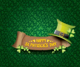Saint patricks day retro banners with hat and green leaves pattern vector 05