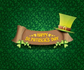 Saint patricks day retro banners with hat and green leaves pattern vector 06