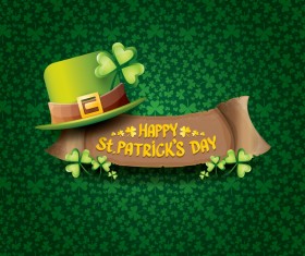 Saint patricks day retro banners with hat and green leaves pattern vector 07