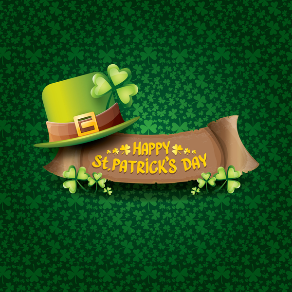 Saint patricks day retro banners with hat and green leaves pattern vector 07