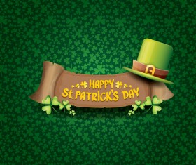 Saint patricks day retro banners with hat and green leaves pattern vector 08