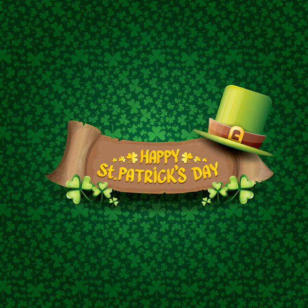 Saint patricks day retro banners with hat and green leaves pattern vector 08