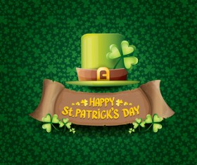 Saint patricks day retro banners with hat and green leaves pattern vector 09