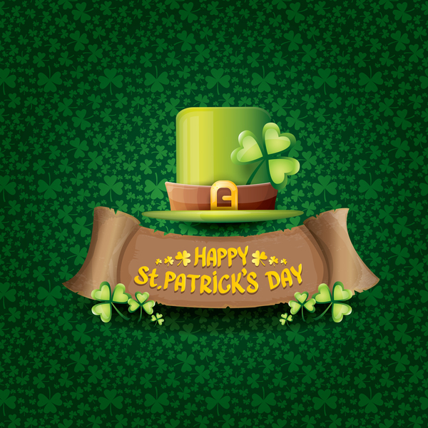 Saint patricks day retro banners with hat and green leaves pattern vector 09