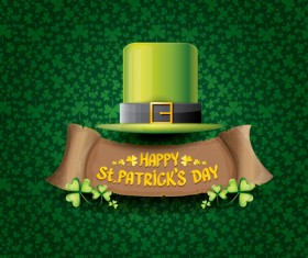 Saint patricks day retro banners with hat and green leaves pattern vector 10