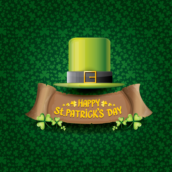 Saint patricks day retro banners with hat and green leaves pattern vector 10