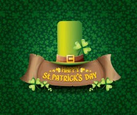 Saint patricks day retro banners with hat and green leaves pattern vector 11