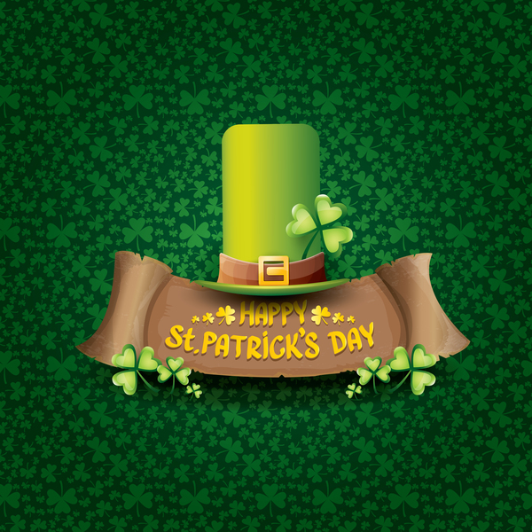 Saint patricks day retro banners with hat and green leaves pattern vector 11
