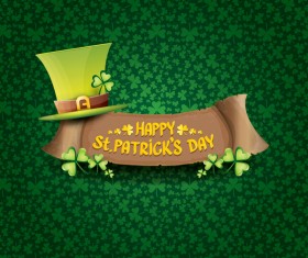 Saint patricks day retro banners with hat and green leaves pattern vector 12