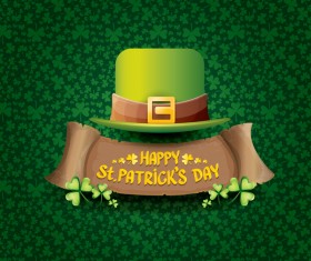 Saint patricks day retro banners with hat and green leaves pattern vector 13