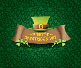 Saint patricks day retro banners with hat and green leaves pattern vector 14