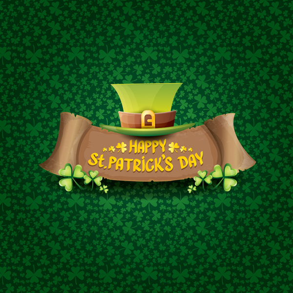 Saint patricks day retro banners with hat and green leaves pattern vector 14