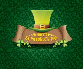 Saint patricks day retro banners with hat and green leaves pattern vector 15