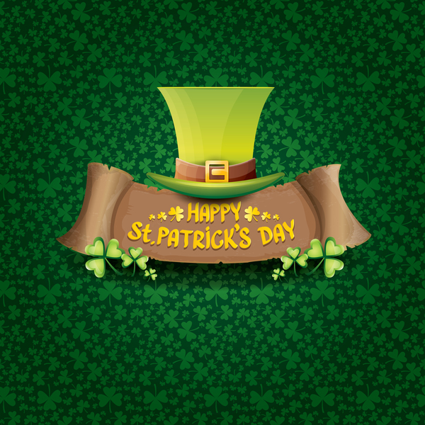 Saint patricks day retro banners with hat and green leaves pattern vector 15